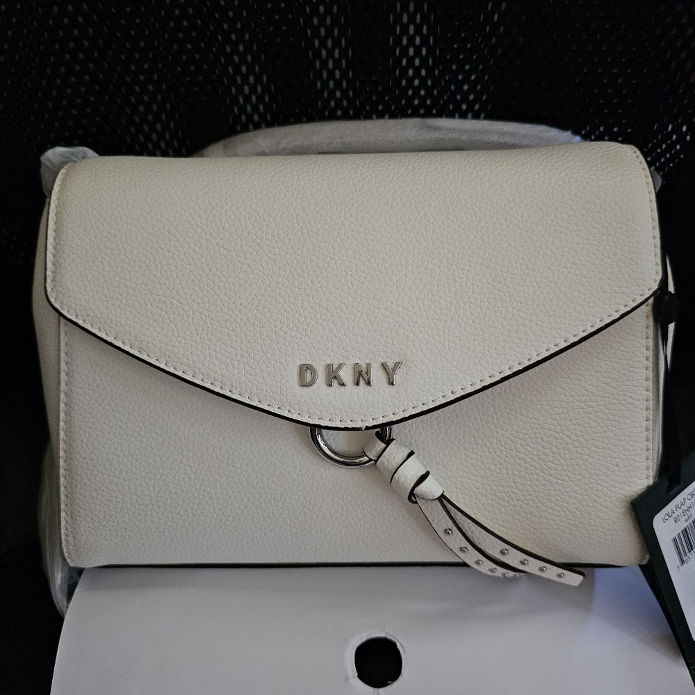 DKNY Lola Flap Leather Crossbody (White)
